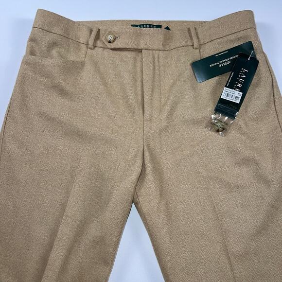 Lauren by Ralph Lauren Adelle Virgin Wool Tan Herringbone Dress Pants Size 8 - Picture 3 of 12